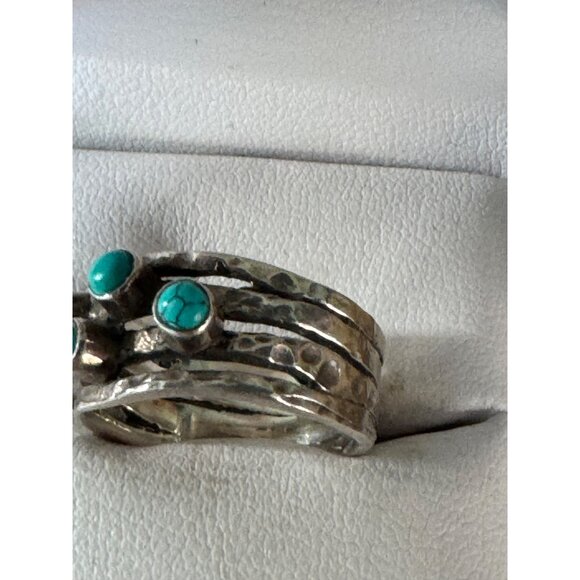 Handcrafted Sterling Silver Ring With Turquoise Stones Size 8 - Picture 3 of 5